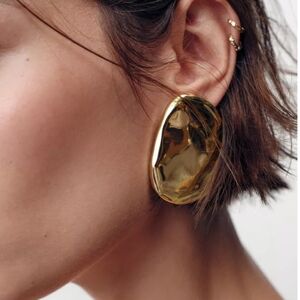 NEW! Zara Statement Abstract Minimalist Gold Plated Post Earrings